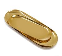 Plateau ovale en acier inoxydable pour organiser des bijoux, des cosmétiques, des services à thé, des fruits et des bouteilles de parfum, pour la maison ou le bureau (18 cm)
