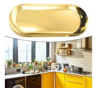 Plateau ovale en acier inoxydable pour organiser les bijoux, les cosmétiques, les services à thé, les fruits et les bouteilles de parfum, pour la maison ou le bureau (23 cm)