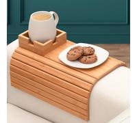 Plateau Pliable en Bambou avec Porte-gobelet, Plateau Portable for canapé, Fauteuil, respectueux de l'environnement, Ajustement Universel, antidérapant, for Aliments et Boissons