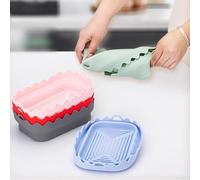Plateau pliable en silicone pour friteuse à air comprimé rectangulaire sans cuisson compatible avec grille-pain, four micro-ondes et panier vapeur (rose)