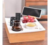 Plateau porte-gobelet en silicone souple avec support de téléphone rotatif à 360 degrés étanche en bois pour lit, siège de voiture, plage (blanc, 25 x 25 x 8 cm)