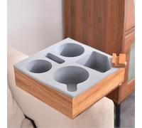 Plateau porte-gobelet en silicone souple avec support de téléphone rotatif à 360 degrés - Étanche - En bois - Pour lit, siège de voiture, plage (gris, 25 x 25 x 8 cm)