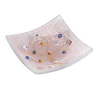 Plateau pour Objets Personnels Arbre de Vie en Verre de Murano avec Murrines et Or Idée de Cadeau Plateau Décoratif Fabriqué en Italie Organisateur de Table Décoratif Souvenirs (9x9 cm).