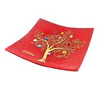 Plateau pour Objets Personnels Arbre de Vie en Verre de Murano avec Murrines et Or Idée de Cadeau Plateau Décoratif Fabriqué en Italie Organisateur de Table Décoratif Souvenirs (14x14 cm).