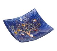 Plateau pour Objets Personnels Arbre de Vie en Verre de Murano avec Murrines et Or Idée de Cadeau Plateau Décoratif Fabriqué en Italie Organisateur de Table Décoratif Souvenirs (9x9 cm).