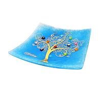 Plateau pour Objets Personnels Arbre de Vie en Verre de Murano avec Murrines et Or Idée de Cadeau Plateau Décoratif Fabriqué en Italie Organisateur de Table Décoratif Souvenirs (14x14 cm).