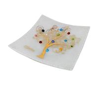 Plateau pour Objets Personnels Arbre de Vie en Verre de Murano avec Murrines et Or Idée de Cadeau Plateau Décoratif Fabriqué en Italie Organisateur de Table Décoratif Souvenirs (14x14 cm).