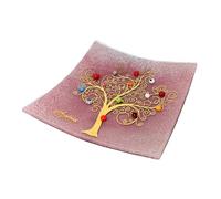 Plateau pour Objets Personnels Arbre de Vie en Verre de Murano avec Murrines et Or Idée de Cadeau Plateau Décoratif Fabriqué en Italie Organisateur de Table Décoratif Souvenirs (19x19 cm).