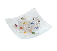 Plateau pour Objets Personnels Arbre de Vie en Verre de Murano avec Murrines et Or Idée de Cadeau Plateau Décoratif Fabriqué en Italie Organisateur de Table Décoratif Souvenirs (9x9 cm).