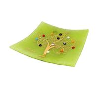 Plateau pour Objets Personnels Arbre de Vie en Verre de Murano avec Murrines et Or Idée de Cadeau Plateau Décoratif Fabriqué en Italie Organisateur de Table Décoratif Souvenirs (14x14 cm).