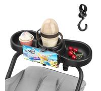 Plateau pour Poussette 4 en 1 Universelle, avec Compartiment à Goûter et Support Téléphone | Accessoire Amovible à Rotation 360° pour Bébés et Jeunes Enfants (Noir)