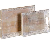 Plateau pour snacks 45,5 x 30,5 x 5,5 cm Blanc Bois de manguier (2 pièces)