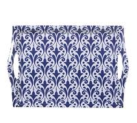 Plateau rectangulaire en mélamine avec poignées décoré en Arabesque Bleu et Blanc 5x31x44 cm