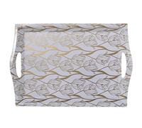 Plateau rectangulaire en mélamine avec poignées et Fleurs en Or et Blanc 5x31x44 cm