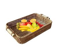 Plateau rectangulaire en rotin - Cadre en fer PP, 38,1 cm, paniers de rangement en osier, tissage durable | Paniers tissés polyvalents, plateau de rangement pour cuisine, salle de bain, salon, bureau