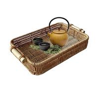 Plateau rectangulaire en rotin - Plateau de service en osier - Panier de rangement décoratif - Système d'organisation de table tissé à la main - Cadre architectural avec placement de salle de bain
