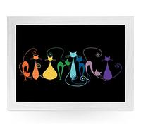 Plateau rembourré pour ordinateur portable - Motif chats arc-en-ciel - Pour le lit - Pour repas TV - Avec coussin - Cadre en bois fait à la main