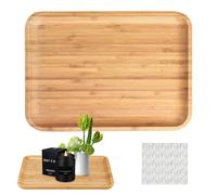 Plateau Repas Bois, 30×20×2cm Tableau de Service Bambou, Plateau Bois Rectangulaire avec 25 Tapis en Silicone Antidérapant, pour Dîners,Fêtes,Cuisine,Salle à Manger,Snack,Fruits,Assiette à Collation