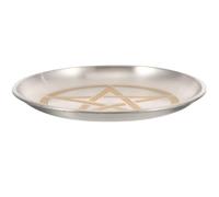 Plateau Rituel Rond en Métal Argenté, Pentacle, pour Tarot et Bougies | Finition Polie, Bords Lisses sans Bavures, Motif Étoile à Cinq Branches, Base Soignée pour Table