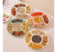 Plateau rond à 4 compartiments - Matériau en plastique durable, convient pour contenir des collations, des noix, des fruits et des amuse-gueules, idéal pour les fêtes, les mariages, les vacances, la c