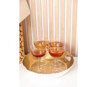 Plateau rond blanc et doré martelé