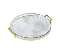 Plateau rond compact avec bords dorés et poignées latérales renforcées pour cosmétiques, bureau, étagère à parfums, tiroir à bijoux ou table basse (transparent)