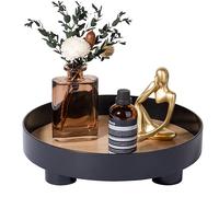 Plateau Rond décoratif pour Salle de Bain, Plateau de Parfum avec Socle en Bois pour décoration de Commode, Noir