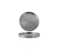 Plateau rond double couche en acier inoxydable 304, plateau de service épais avec surface polie, résistant à la chaleur et passe au lave-vaisselle pour hotpot et barbecue, argent 26 x 26 x 3 cm (26 cm