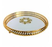Plateau rond en acier doré avec fond miroir de style oriental