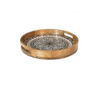 ALTOBUY Plateau rond en bois de manguier motif mandala noir Ø35cm Marron