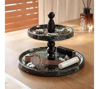 Plateau rond en marbre à deux niveaux | Décoration d'intérieur durable et facile à nettoyer for clés, bagues et diffuseurs de parfum(B)