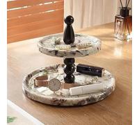 Plateau rond en marbre à deux niveaux | Décoration d'intérieur durable et facile à nettoyer for clés, bagues et diffuseurs de parfum(C)