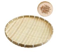 Plateau Rond en rotin, Plateau en Bambou, Panier Peu Profond de Stockage de Nourriture tissé Rond Plat sans Trou 16.5 Pouces pour la Ferme à la Maison, Bambou