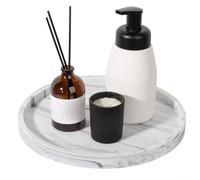 Plateau rond en silicone pour contenir les huiles de salle de bain, les ustensiles de cuisine ou la décoration du salon avec base résistante au sèche-linge (marbre blanc 18)