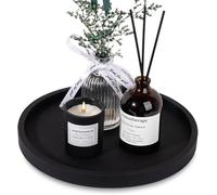Plateau rond en silicone pour salle de bain - Porte-savon décoratif pour comptoir de cuisine, table basse - Décoration pour bougie, parfum, plante (noir, 27 cm)