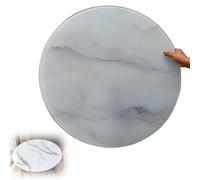 Plateau rond en verre trempé avec veines marbrées en verre transparent transparent de 80 cm - Design moderne élégant pour salle à manger ou table basse - Couleur blanche