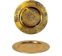 Plateau rond oriental en métal Sidra 30 cm | Plateau à thé marocain de couleur dorée | Plateau doré oriental | Décoration orientale sur la table dressée