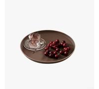 Plateau rond rétro léger de luxe pour café, thé, dessert, goûter, avec texture grain de bois et design ergonomique à bords surélevés (B grande taille)