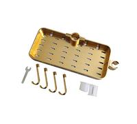 Plateau sans poinçon, support de salle de bain, tube de douche en aluminium, étagère à tringle avec 4 crochets pour serviettes et balles de douche-or