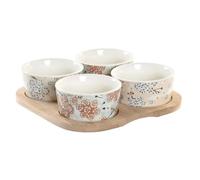 Plateau Service Apéritif Tapas 4 Bols En Céramique Sur Un Plat En Bambou De 19x19cm