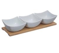 Plateau Service Apéritifs - 4 Pièces - Bois - Porcelaine - Rectangulaire 30x9.7 Cm
