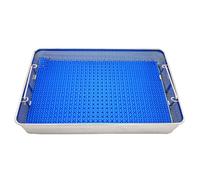 Plateau StéRilisation Avec Tapis En Silicone BoîTe StéRilisation pour Instruments Chirurgicaux MéDicaux Panier Nettoyage Et DéSinfection En Acier Inoxydable 304 Adapté aux HôPitaux 48x25x7cm
