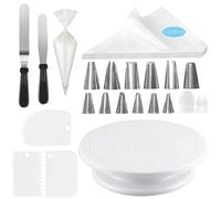 Plateau Tournant à Gâteau - Kit de Décoration avec Spatules, Lisseur, Grattoir, Poches à Douille et Accessoires de Pâtisserie