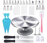 Plateau Tournant De Gâteau Kit De Pâtisserie,33pcs Fournitures de Décoration de Gâteaux avec Poche à Douille,Embouts de Passepoil