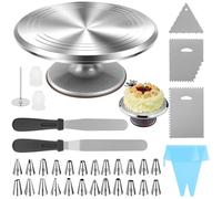 Plateau Tournant De Gâteau Kit De Pâtisserie,35pcs Fournitures de Décoration de Gâteaux avec Poche à Douille,Embouts de Passepoil