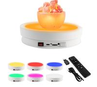 Plateau tournant électrique à 360° pour photographie, plateau tournant électrique avec télécommande et lumière LED 6 couleurs, charge de 20 kg, plateau tournant pour photo en verre et cristal (blanc)