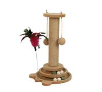 Plateau tournant en bois pour animal de compagnie - Cadre d'escalade en sisal - Boules de jouets - Fournitures de colonne - Accessoires d'entraînement pour chats - Grattoir ennuyé - Tour pour chaton -