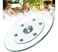 Plateau tournant en verre Lazy Susan avec système d'assistance à la rotation, plateau rond rotatif, grande assiette de service, rotation silencieuse et fluide. Plateau tournant en verre trempé (t