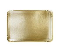 Plateau Traiteur Jetable Réception | Lot de 100 Pateaux Carton Rigide | 2 Dimensions | Argent - Or - Noir | Service - Présentation Buffet Petits Fours Verrines (or, 28X42 cm)