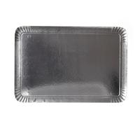 Plateau Traiteur Jetable Réception | Lot de 100 Pateaux Carton Rigide | 2 Dimensions | Argent - Or - Noir | Service - Présentation Buffet Petits Fours Verrines (Argent, 19X28 cm)